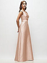 Side View Thumbnail - Cameo Off-the-Shoulder Draped Wrap Satin Maxi Dress