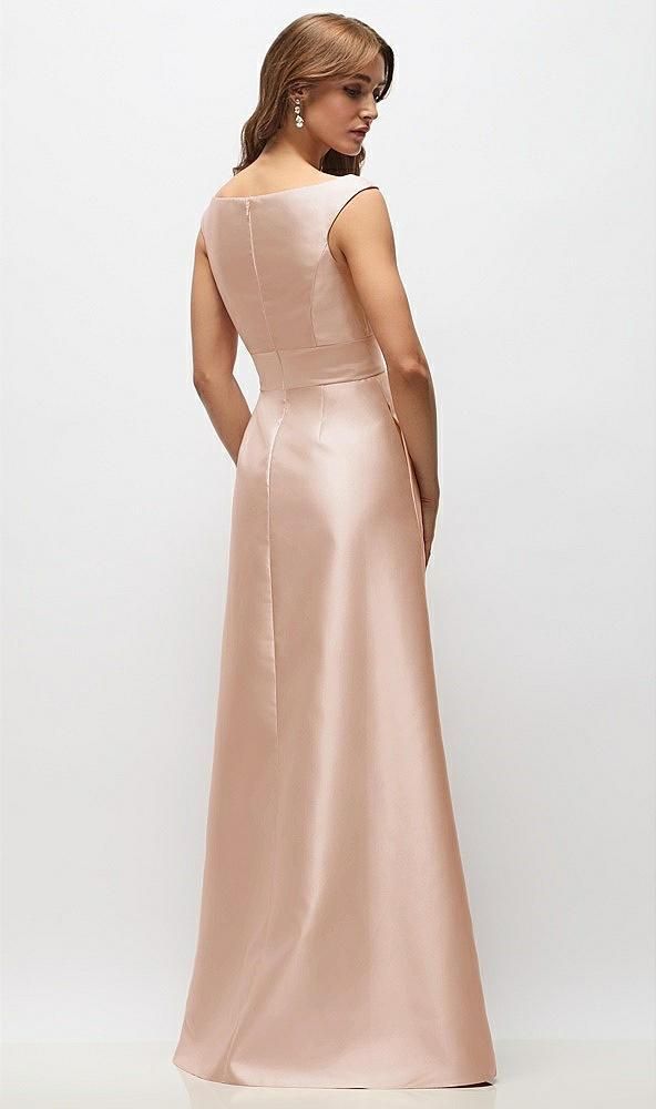 Back View - Cameo Off-the-Shoulder Draped Wrap Satin Maxi Dress