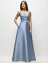 Front View Thumbnail - Cloudy Off-the-Shoulder Draped Wrap Satin Maxi Dress