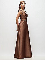 Side View Thumbnail - Cognac Off-the-Shoulder Draped Wrap Satin Maxi Dress