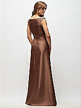 Rear View Thumbnail - Cognac Off-the-Shoulder Draped Wrap Satin Maxi Dress
