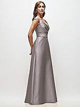 Side View Thumbnail - Cashmere Gray Off-the-Shoulder Draped Wrap Satin Maxi Dress