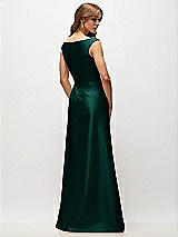 Rear View Thumbnail - Evergreen Off-the-Shoulder Draped Wrap Satin Maxi Dress