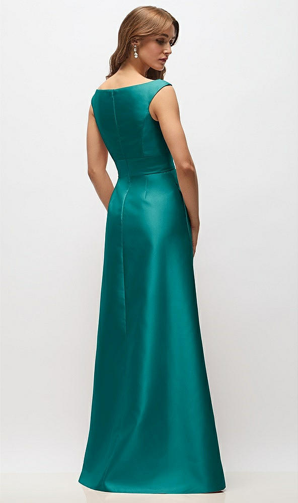 Back View - Jade Off-the-Shoulder Draped Wrap Satin Maxi Dress