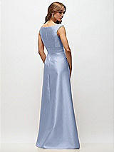 Rear View Thumbnail - Sky Blue Off-the-Shoulder Draped Wrap Satin Maxi Dress