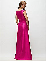 Rear View Thumbnail - Think Pink Off-the-Shoulder Draped Wrap Satin Maxi Dress
