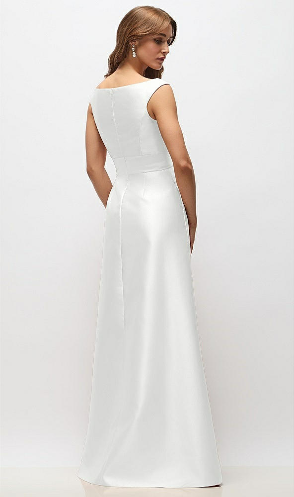Back View - White Off-the-Shoulder Draped Wrap Satin Maxi Dress