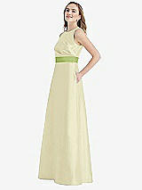 Side View Thumbnail - Butter Yellow & Mojito High-Neck Asymmetrical Shirred Satin Maxi Dress with Pockets