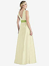 Rear View Thumbnail - Butter Yellow & Mojito High-Neck Asymmetrical Shirred Satin Maxi Dress with Pockets