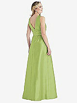 Rear View Thumbnail - Mojito & Mojito High-Neck Asymmetrical Shirred Satin Maxi Dress with Pockets