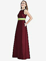 Side View Thumbnail - Cabernet & Mojito High-Neck Asymmetrical Shirred Satin Maxi Dress with Pockets