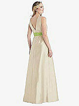 Rear View Thumbnail - Champagne & Mojito High-Neck Asymmetrical Shirred Satin Maxi Dress with Pockets