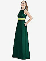 Side View Thumbnail - Hunter Green & Mojito High-Neck Asymmetrical Shirred Satin Maxi Dress with Pockets