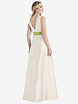 Rear View Thumbnail - Ivory & Mojito High-Neck Asymmetrical Shirred Satin Maxi Dress with Pockets