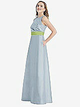 Side View Thumbnail - Mist & Mojito High-Neck Asymmetrical Shirred Satin Maxi Dress with Pockets