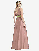 Rear View Thumbnail - Neu Nude & Mojito High-Neck Asymmetrical Shirred Satin Maxi Dress with Pockets