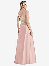 Rear View Thumbnail - Rose & Mojito High-Neck Asymmetrical Shirred Satin Maxi Dress with Pockets