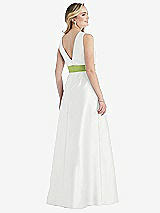 Rear View Thumbnail - White & Mojito High-Neck Asymmetrical Shirred Satin Maxi Dress with Pockets