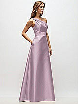 Side View Thumbnail - Suede Rose Draped One-Shoulder Satin Maxi Dress with Pockets