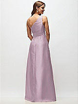 Rear View Thumbnail - Suede Rose Draped One-Shoulder Satin Maxi Dress with Pockets