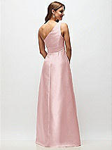 Rear View Thumbnail - Ballet Pink Draped One-Shoulder Satin Maxi Dress with Pockets