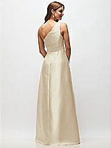 Rear View Thumbnail - Champagne Draped One-Shoulder Satin Maxi Dress with Pockets
