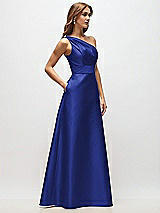 Side View Thumbnail - Cobalt Blue Draped One-Shoulder Satin Maxi Dress with Pockets
