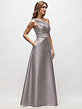 Side View Thumbnail - Cashmere Gray Draped One-Shoulder Satin Maxi Dress with Pockets
