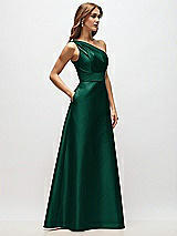 Side View Thumbnail - Hunter Green Draped One-Shoulder Satin Maxi Dress with Pockets