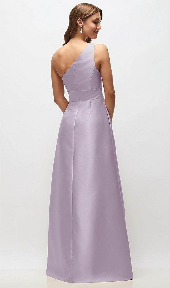 Back View - Lilac Haze Draped One-Shoulder Satin Maxi Dress with Pockets