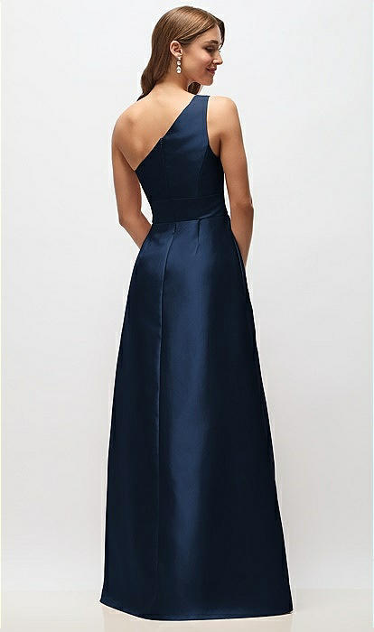 Draped One-shoulder Satin Maxi Bridesmaid Dress With Pockets In