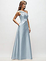Side View Thumbnail - Mist Draped One-Shoulder Satin Maxi Dress with Pockets