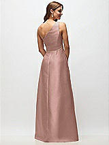 Rear View Thumbnail - Neu Nude Draped One-Shoulder Satin Maxi Dress with Pockets
