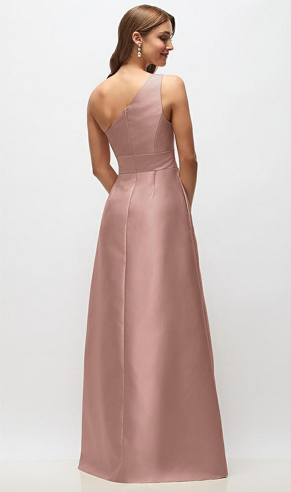 Back View - Neu Nude Draped One-Shoulder Satin Maxi Dress with Pockets