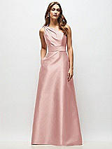 Front View Thumbnail - Rose Draped One-Shoulder Satin Maxi Dress with Pockets