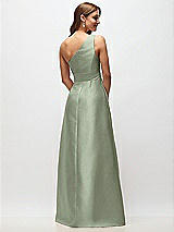 Rear View Thumbnail - Sage Draped One-Shoulder Satin Maxi Dress with Pockets