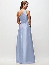 Rear View Thumbnail - Sky Blue Draped One-Shoulder Satin Maxi Dress with Pockets