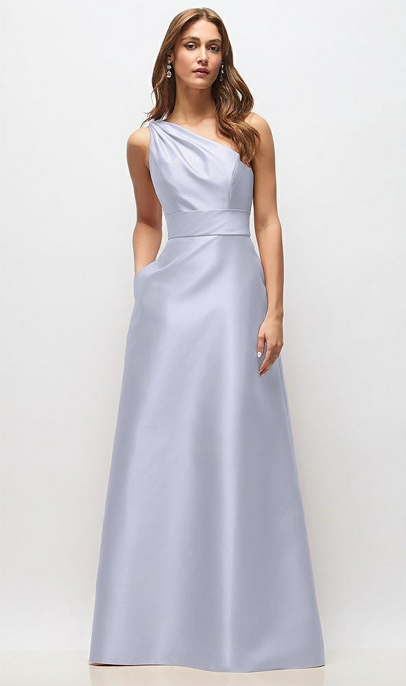 Front View - Silver Dove Draped One-Shoulder Satin Maxi Dress with Pockets