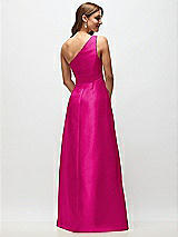 Rear View Thumbnail - Think Pink Draped One-Shoulder Satin Maxi Dress with Pockets