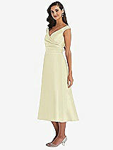Side View Thumbnail - Butter Yellow & Butter Yellow Off-the-Shoulder Draped Wrap Satin Midi Dress with Pockets
