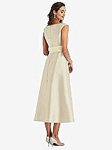 Rear View Thumbnail - Champagne & Butter Yellow Off-the-Shoulder Draped Wrap Satin Midi Dress with Pockets
