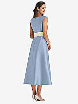 Rear View Thumbnail - Cloudy & Butter Yellow Off-the-Shoulder Draped Wrap Satin Midi Dress with Pockets
