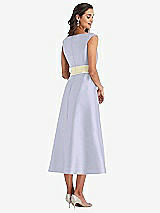 Rear View Thumbnail - Silver Dove & Butter Yellow Off-the-Shoulder Draped Wrap Satin Midi Dress with Pockets