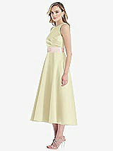 Side View Thumbnail - Butter Yellow & Blush High-Neck Asymmetrical Shirred Satin Midi Dress with Pockets