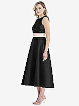 Side View Thumbnail - Black & Blush High-Neck Asymmetrical Shirred Satin Midi Dress with Pockets