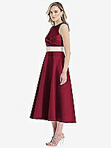 Side View Thumbnail - Burgundy & Blush High-Neck Asymmetrical Shirred Satin Midi Dress with Pockets