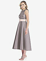 Side View Thumbnail - Cashmere Gray & Blush High-Neck Asymmetrical Shirred Satin Midi Dress with Pockets