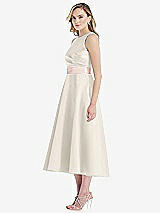 Side View Thumbnail - Ivory & Blush High-Neck Asymmetrical Shirred Satin Midi Dress with Pockets