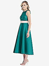 Side View Thumbnail - Jade & Blush High-Neck Asymmetrical Shirred Satin Midi Dress with Pockets