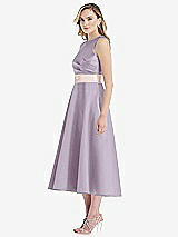 Side View Thumbnail - Lilac Haze & Blush High-Neck Asymmetrical Shirred Satin Midi Dress with Pockets